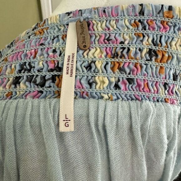 Free People Women's L Smocked Waist Ruffle Tier Maxi Skirt Multi Floral Prairie - Picture 7 of 9